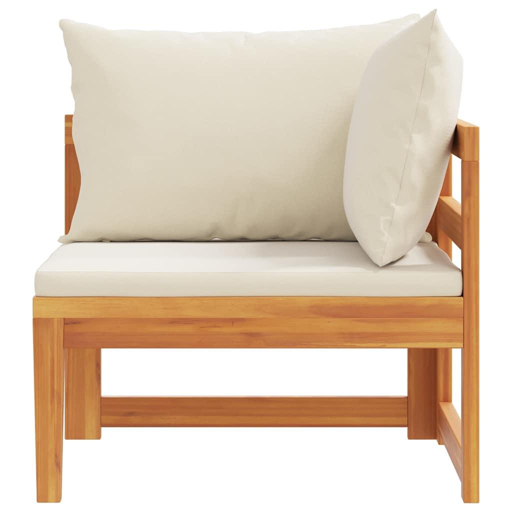 Sofá esquinero con cojines blanco crema madera de acacia