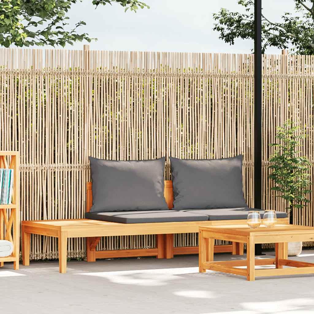 Banco de jardín y mesa cojines gris oscuro madera maciza acacia