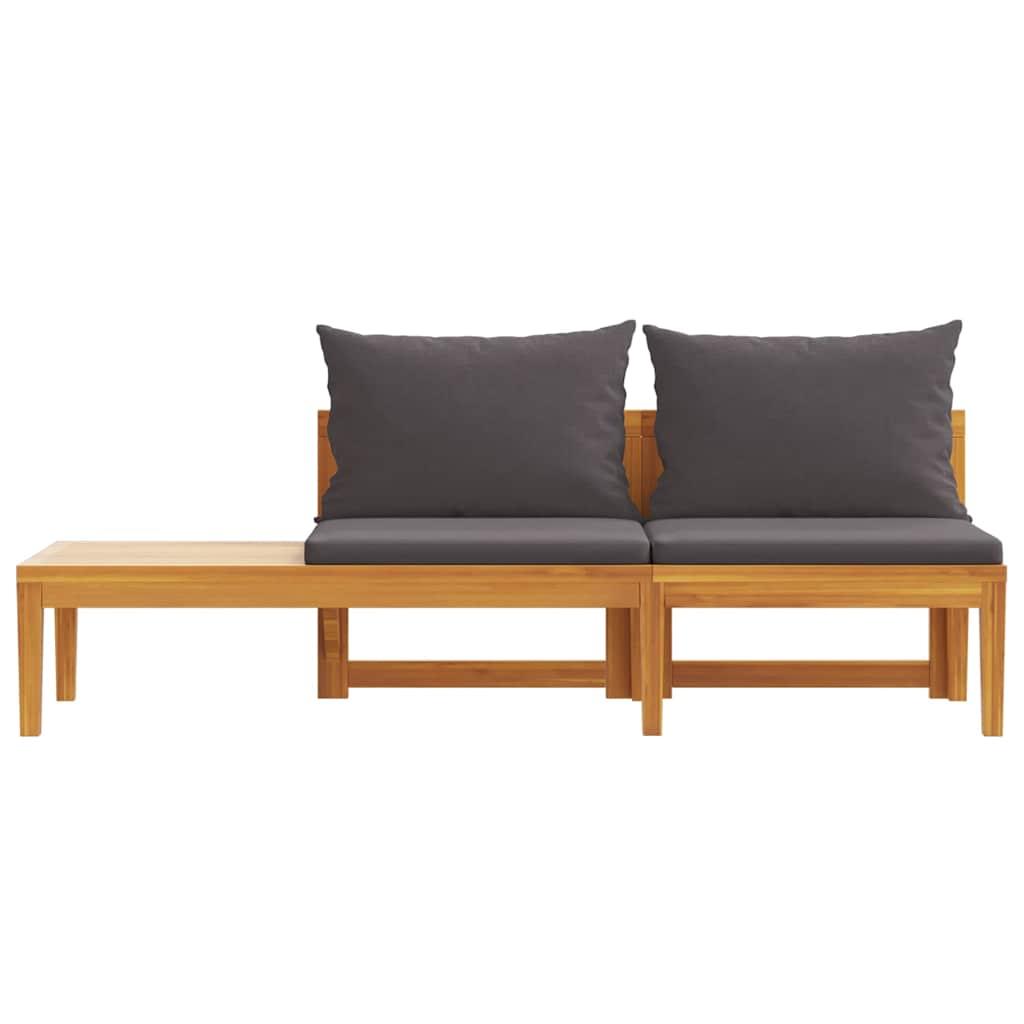 Banco de jardín y mesa cojines gris oscuro madera maciza acacia