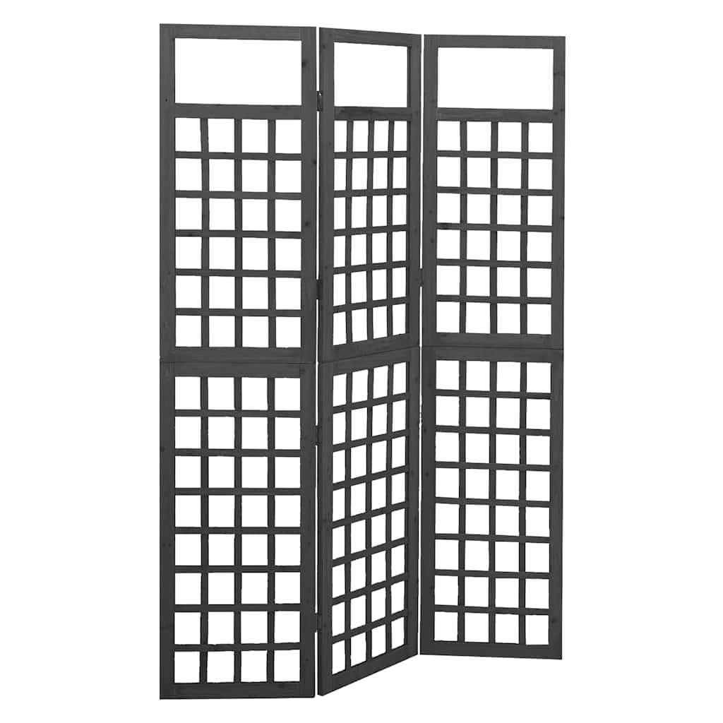 Biombo/Enrejado de 3 paneles madera de abeto negro 121x180 cm
