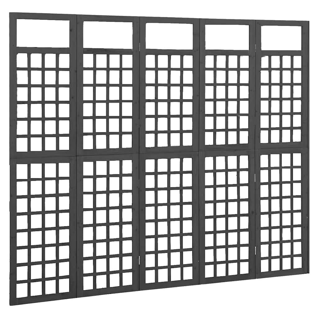 Biombo/Enrejado de 5 paneles madera de abeto negro 201,5x180 cm
