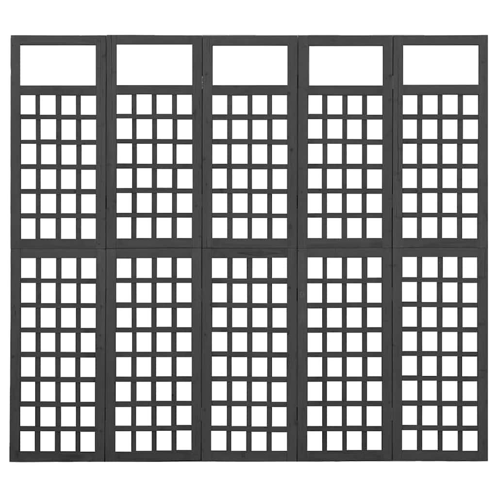 Biombo/Enrejado de 5 paneles madera de abeto negro 201,5x180 cm