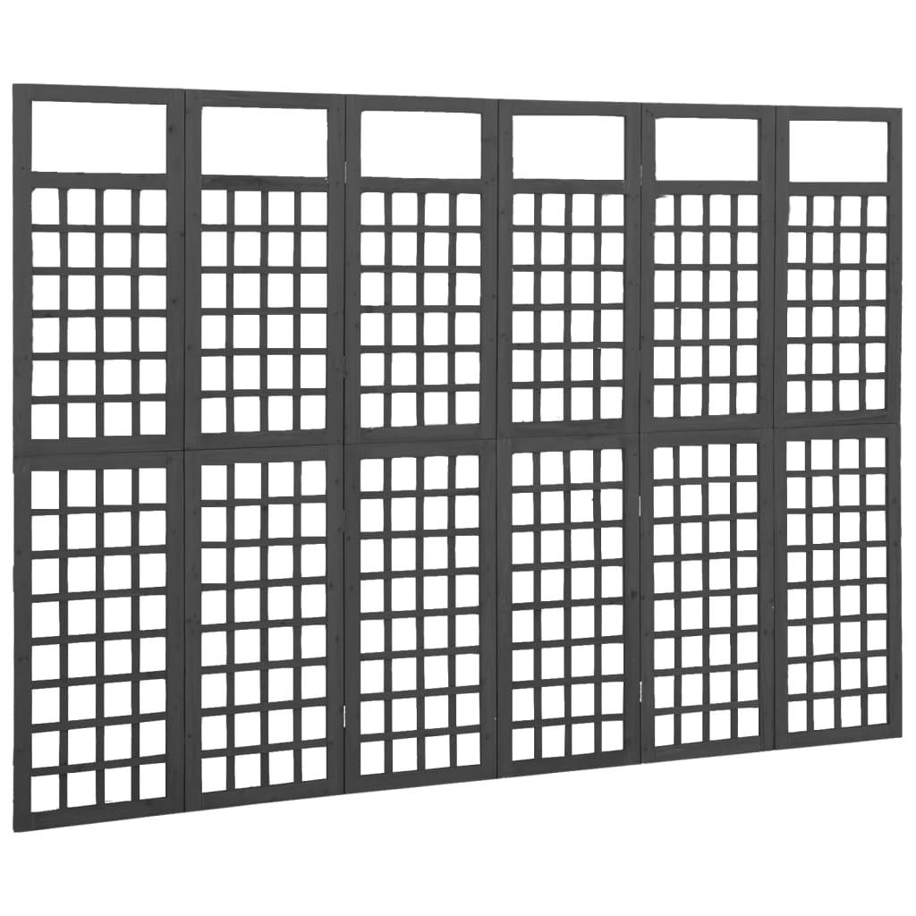 Biombo/Enrejado de 6 paneles madera de abeto negro 242,5x180 cm