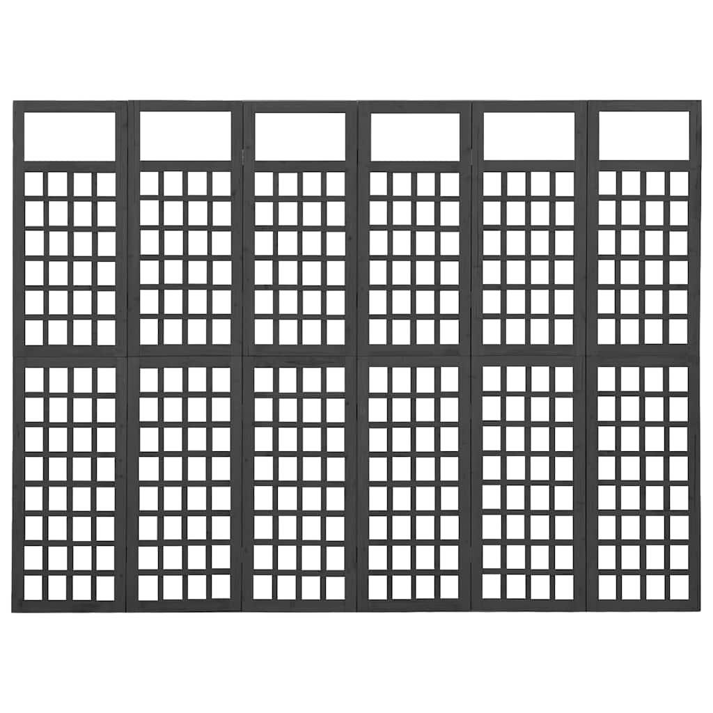 Biombo/Enrejado de 6 paneles madera de abeto negro 242,5x180 cm