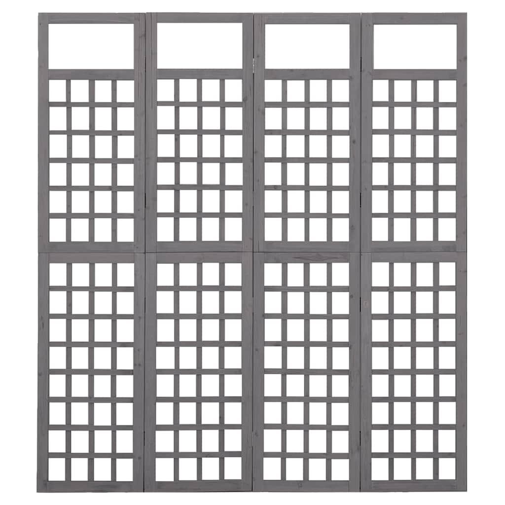 Biombo/Enrejado de 4 paneles madera de abeto negro 161x180 cm