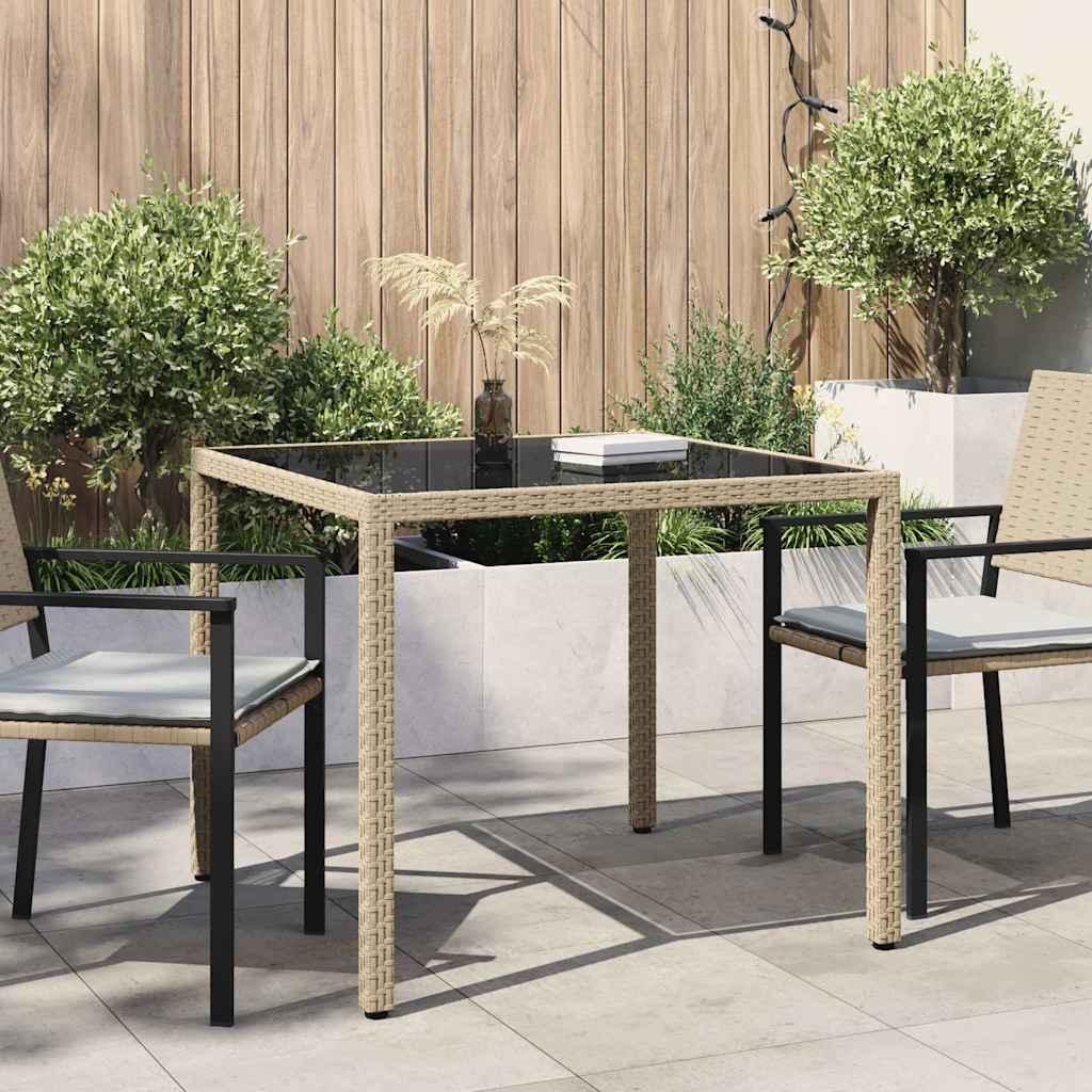 Mesa jardín vidrio templado ratán sintético 150x90x75 cm marrón