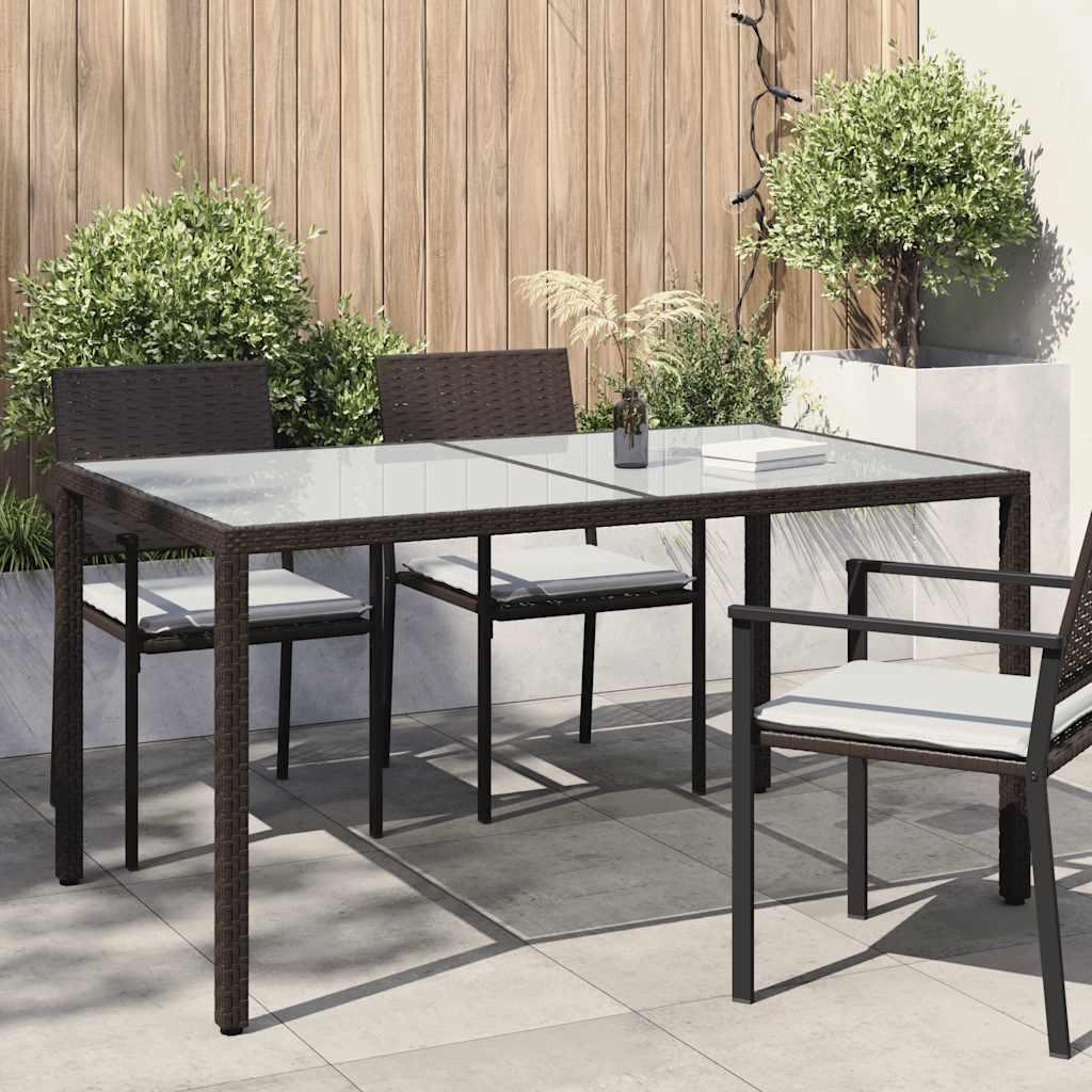 Mesa jardín vidrio templado ratán sintético 150x90x75 cm marrón