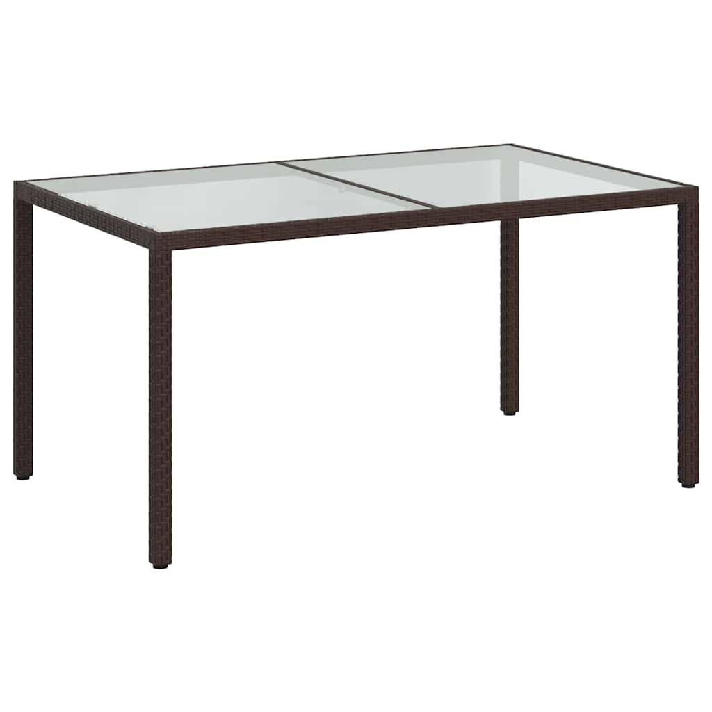 Mesa jardín vidrio templado ratán sintético 150x90x75 cm marrón