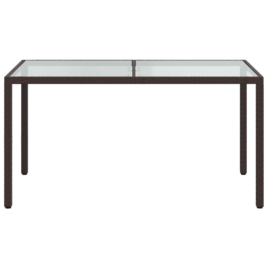 Mesa jardín vidrio templado ratán sintético 150x90x75 cm marrón