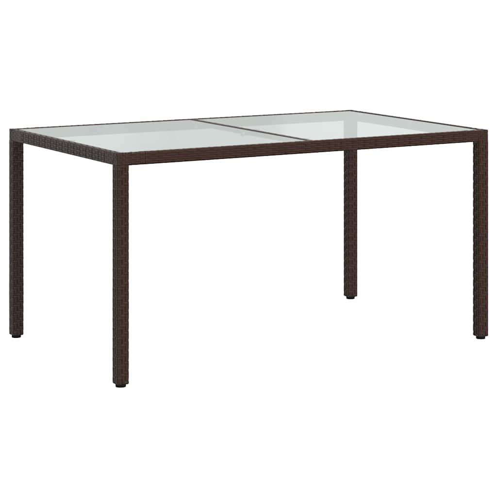 Mesa jardín vidrio templado ratán sintético 150x90x75 cm marrón