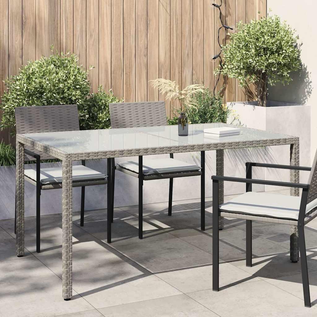 Mesa jardín vidrio templado ratán sintético 150x90x75 cm marrón