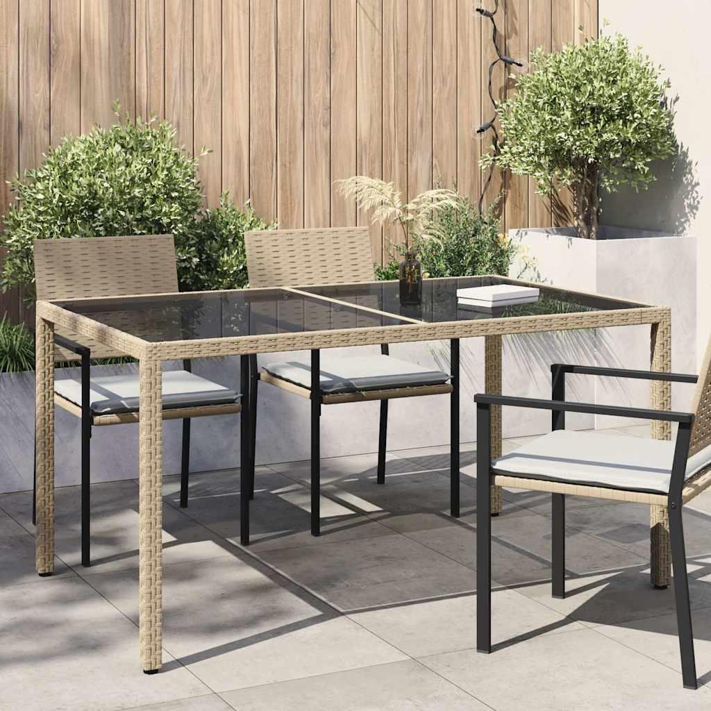 Mesa jardín vidrio templado ratán sintético beige 200x150x75 cm