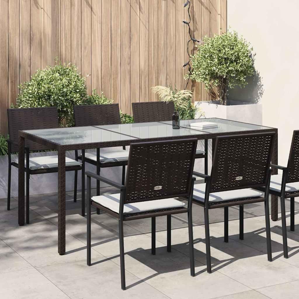 Mesa jardín vidrio templado ratán sintético 150x90x75 cm marrón