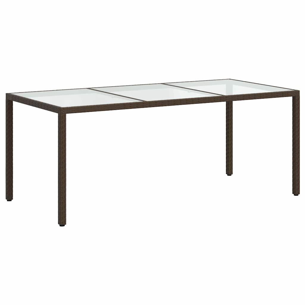 Mesa jardín vidrio templado ratán sintético 150x90x75 cm marrón