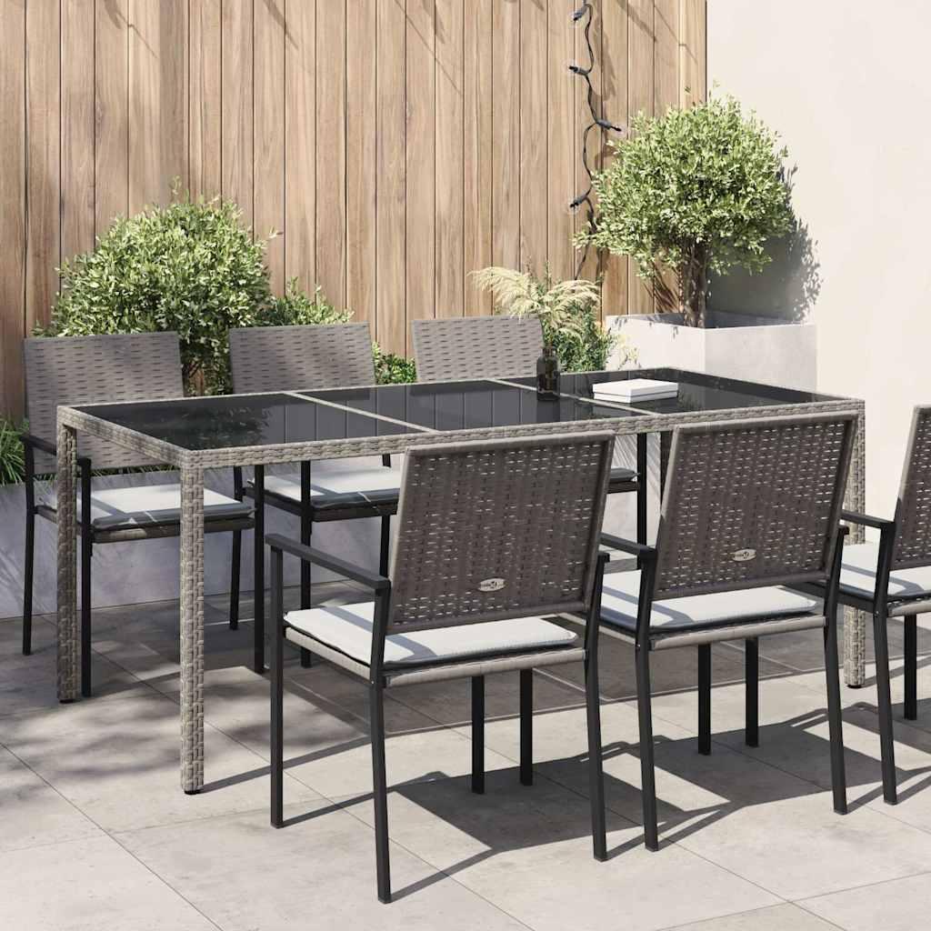 Mesa jardín vidrio templado ratán sintético 150x90x75 cm marrón