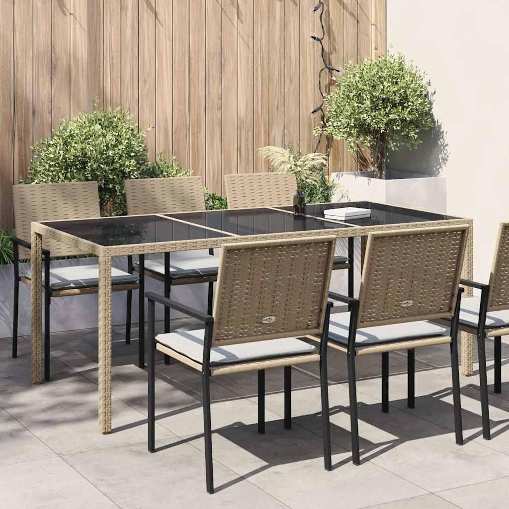 Mesa jardín vidrio templado ratán sintético beige 200x150x75 cm
