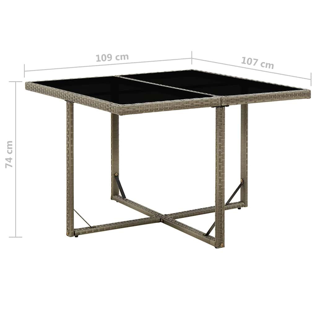 Mesa de jardín ratán sintético y vidrio marrón 109x107x74 cm