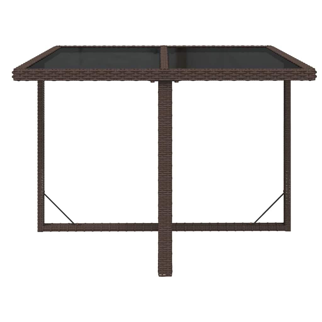 Mesa de jardín ratán sintético y vidrio marrón 109x107x74 cm