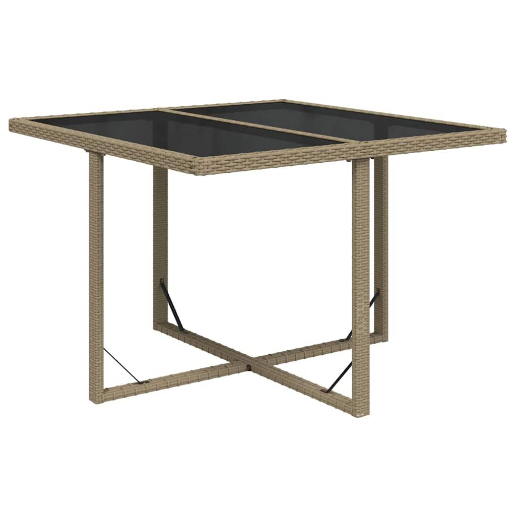 Mesa de jardín ratán sintético y vidrio marrón 109x107x74 cm