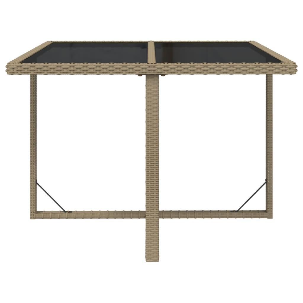 Mesa de jardín ratán sintético y vidrio marrón 109x107x74 cm
