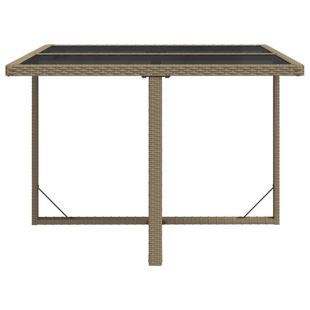 Mesa de jardín ratán sintético y vidrio marrón 109x107x74 cm