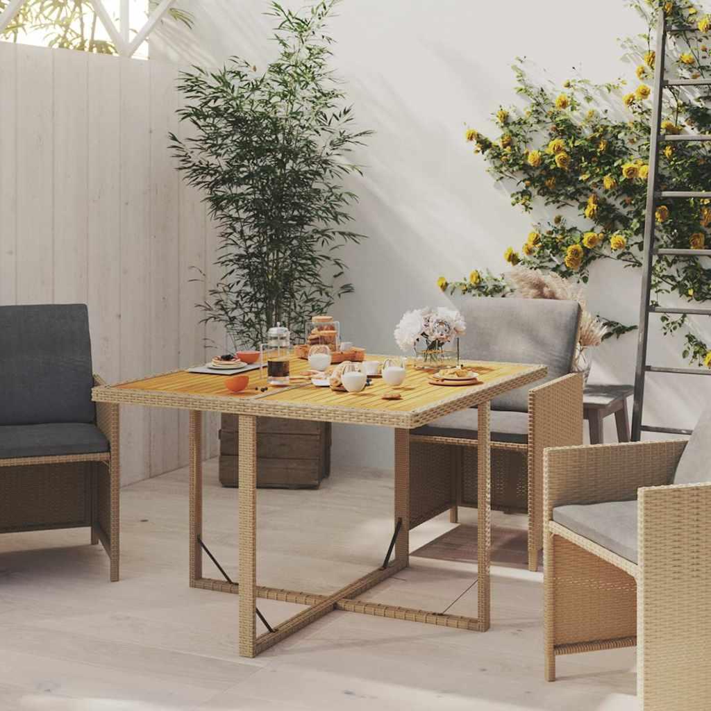 Mesa de jardín ratán sintético madera acacia negro 109x107x74cm