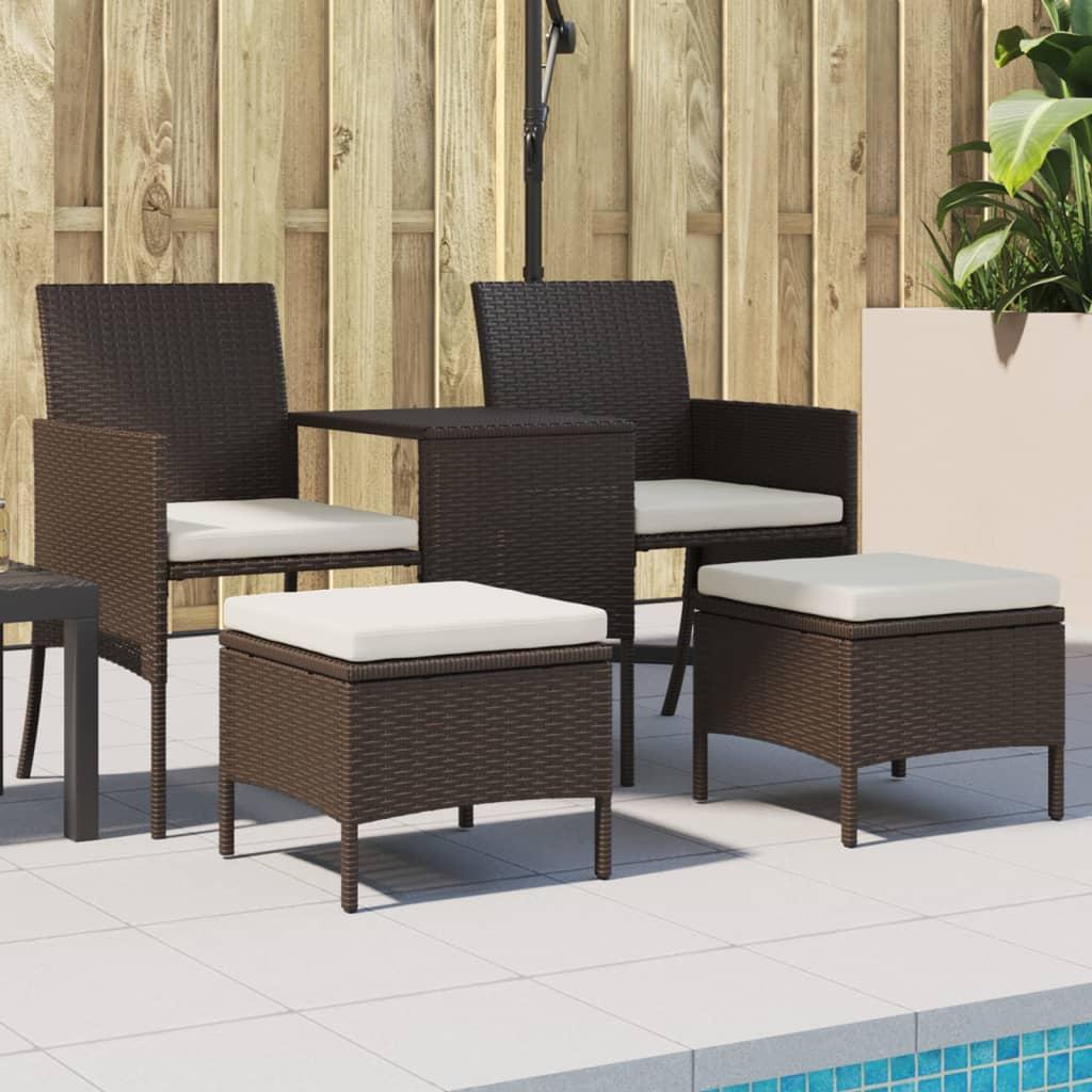 Sofá de jardín 2 plazas con mesa y taburetes ratán PE