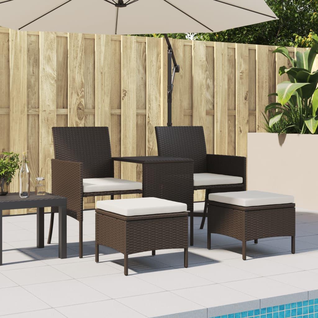 Sofá de jardín 2 plazas con mesa y taburetes ratán PE