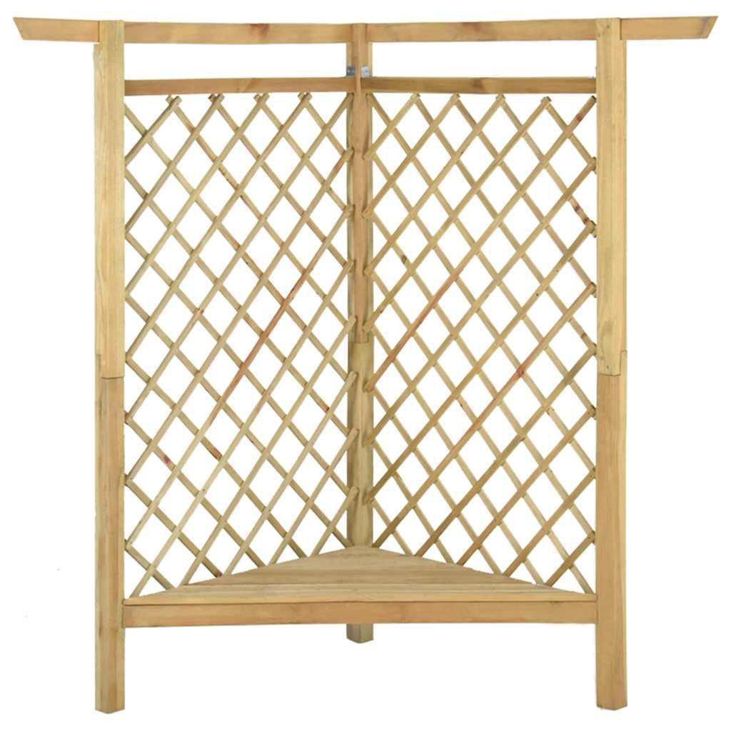 Pérgola esquinera con banco madera pino impregnada 166x81x174cm