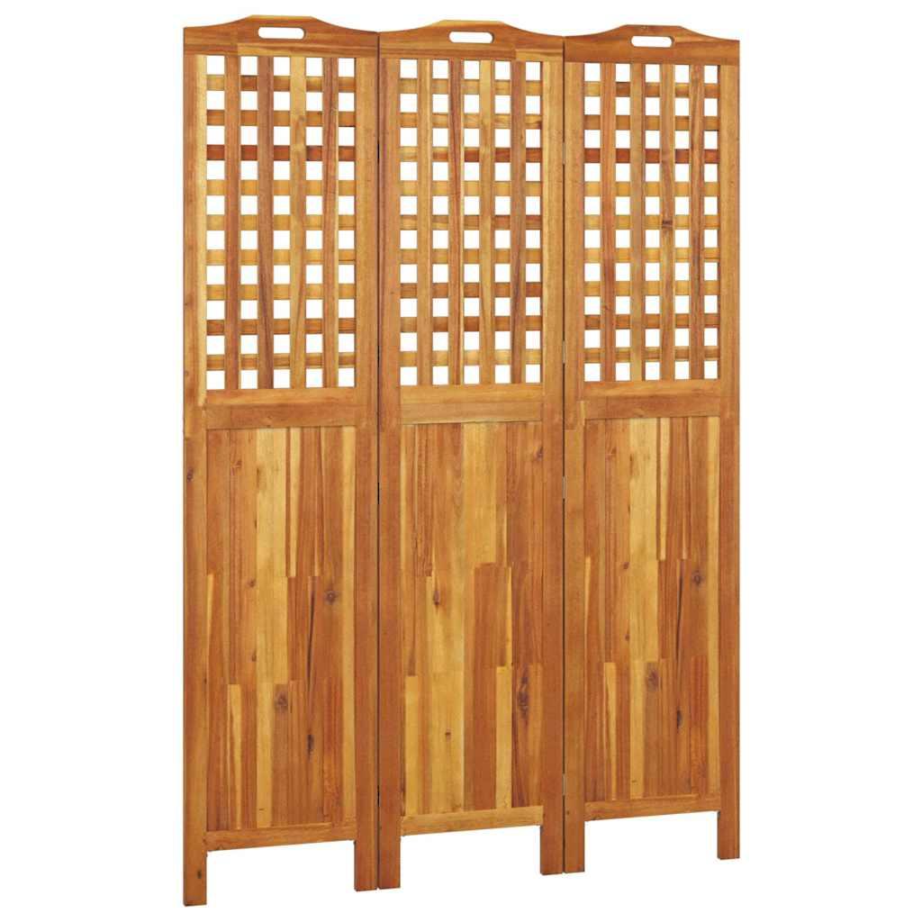 Biombo de 3 paneles de madera maciza de acacia 121,5x2x180 cm