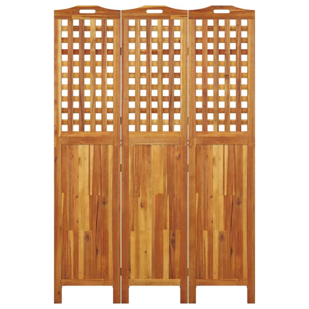 Biombo de 3 paneles de madera maciza de acacia 121,5x2x180 cm
