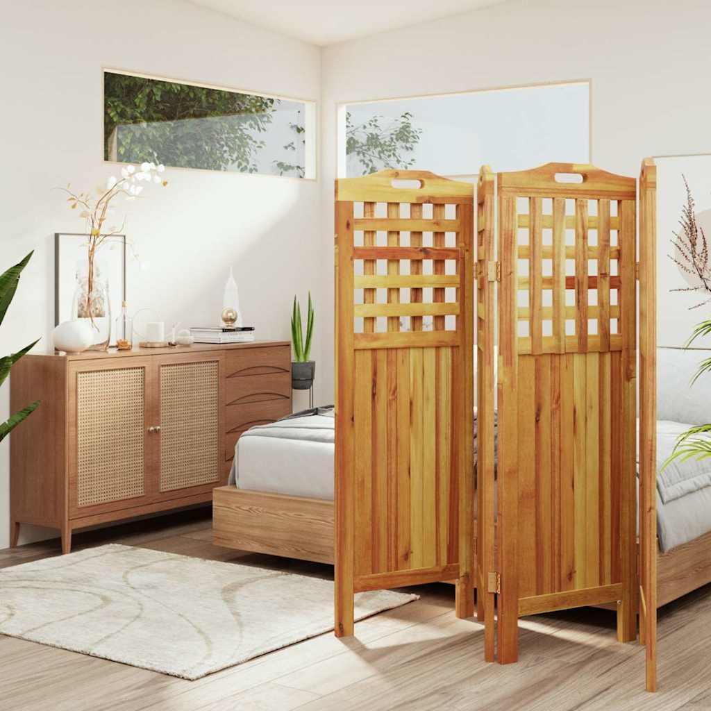 Biombo de 4 paneles de madera maciza de acacia