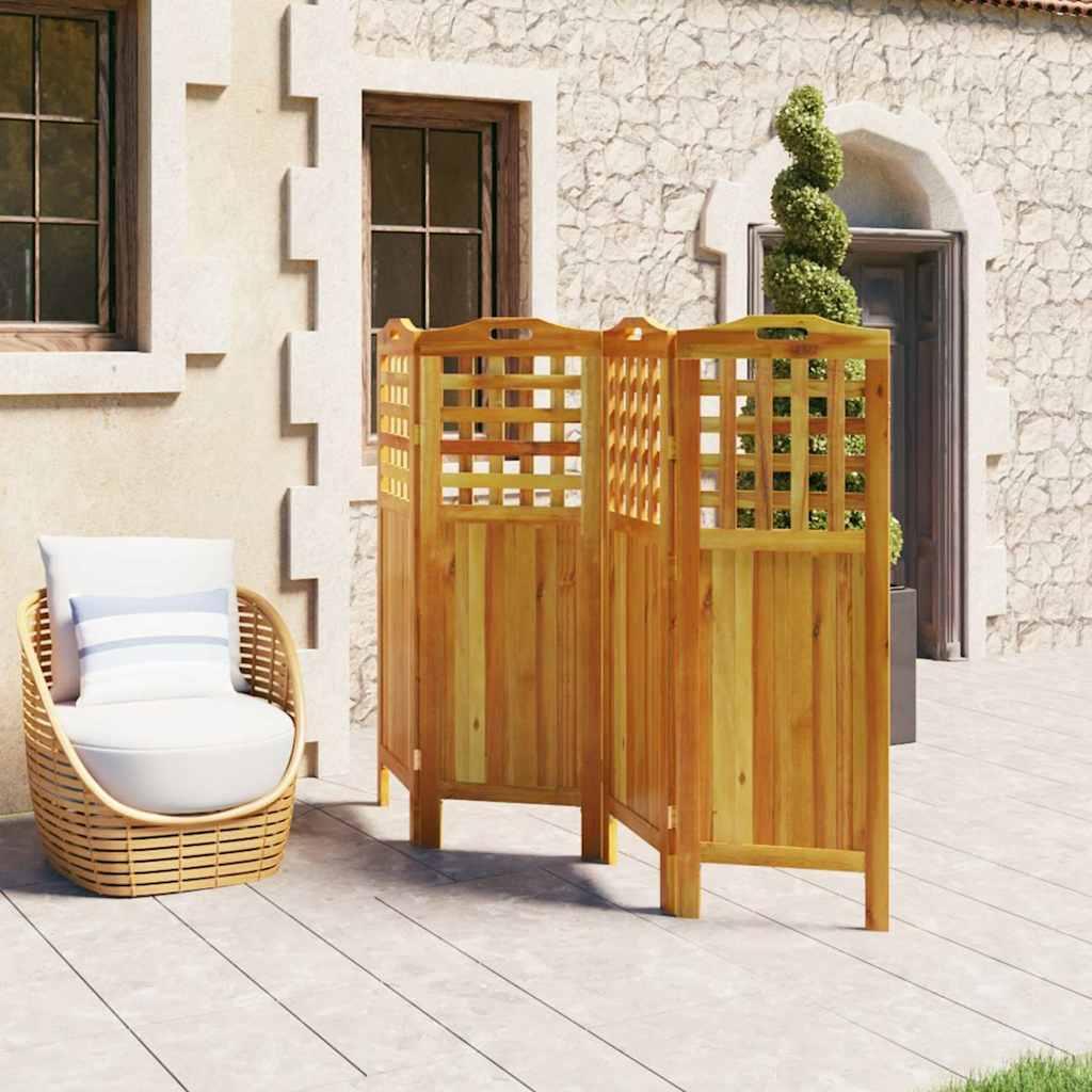 Biombo de 4 paneles de madera maciza de acacia