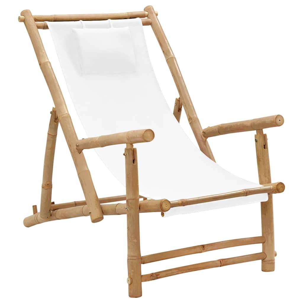 Silla de playa de bambú y lona blanco crema