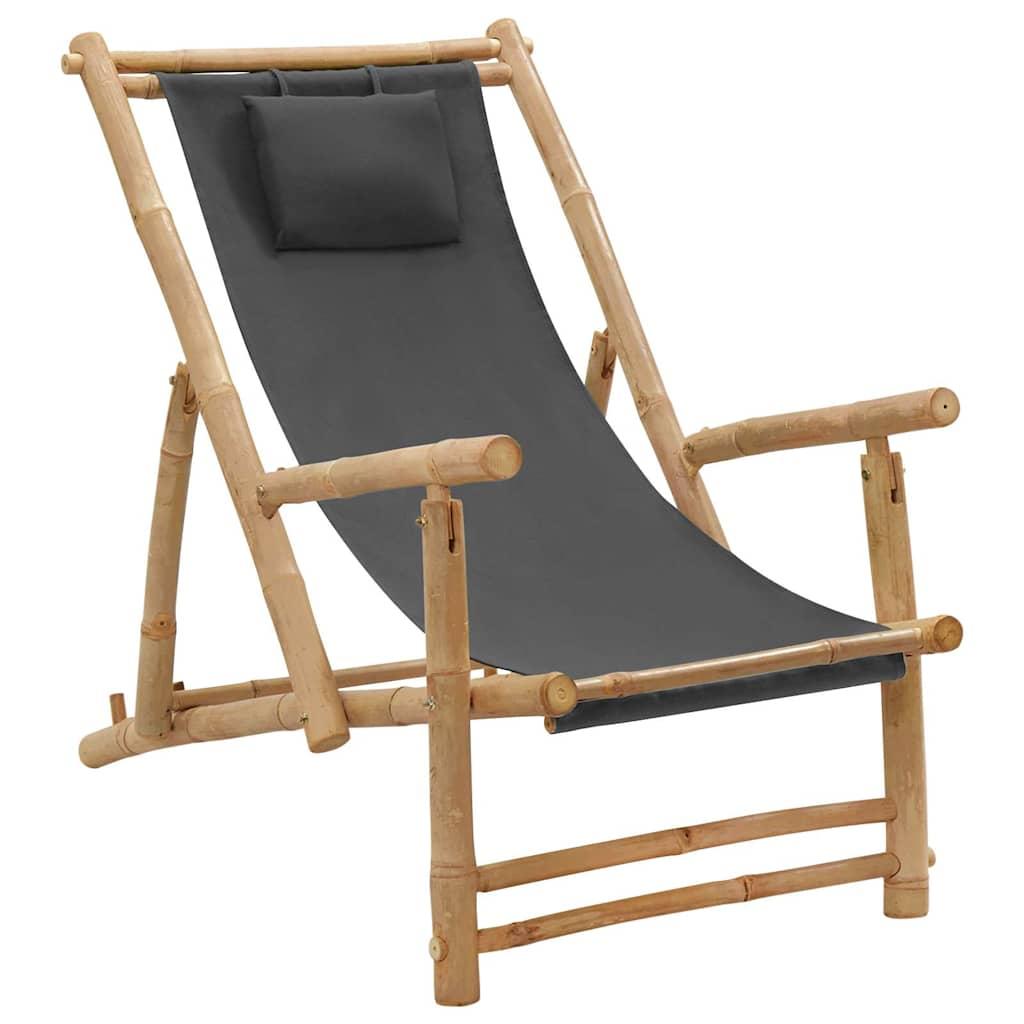 Silla de playa de bambú y lona blanco crema