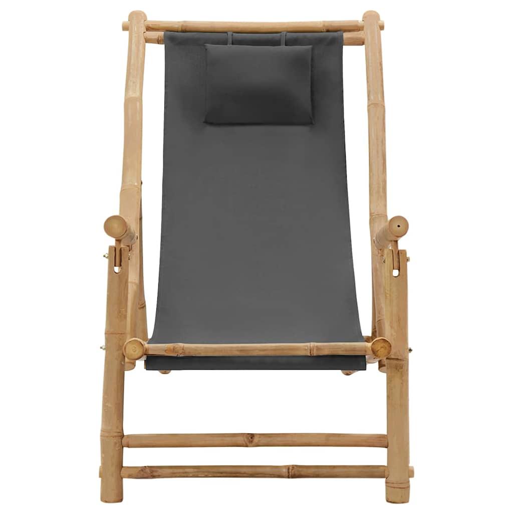 Silla de playa de bambú y lona blanco crema