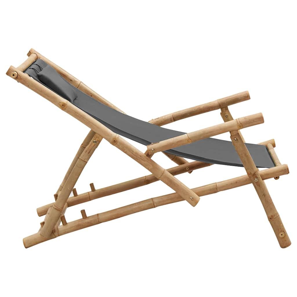 Silla de playa de bambú y lona blanco crema