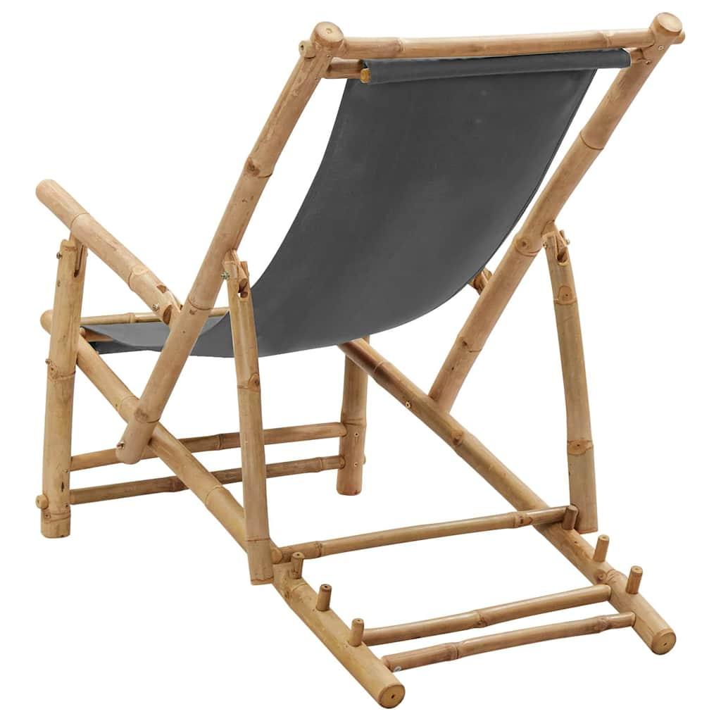 Silla de playa de bambú y lona blanco crema