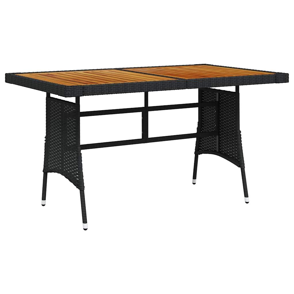 Mesa de jardín ratán PE y acacia maciza negro 160x70x72 cm