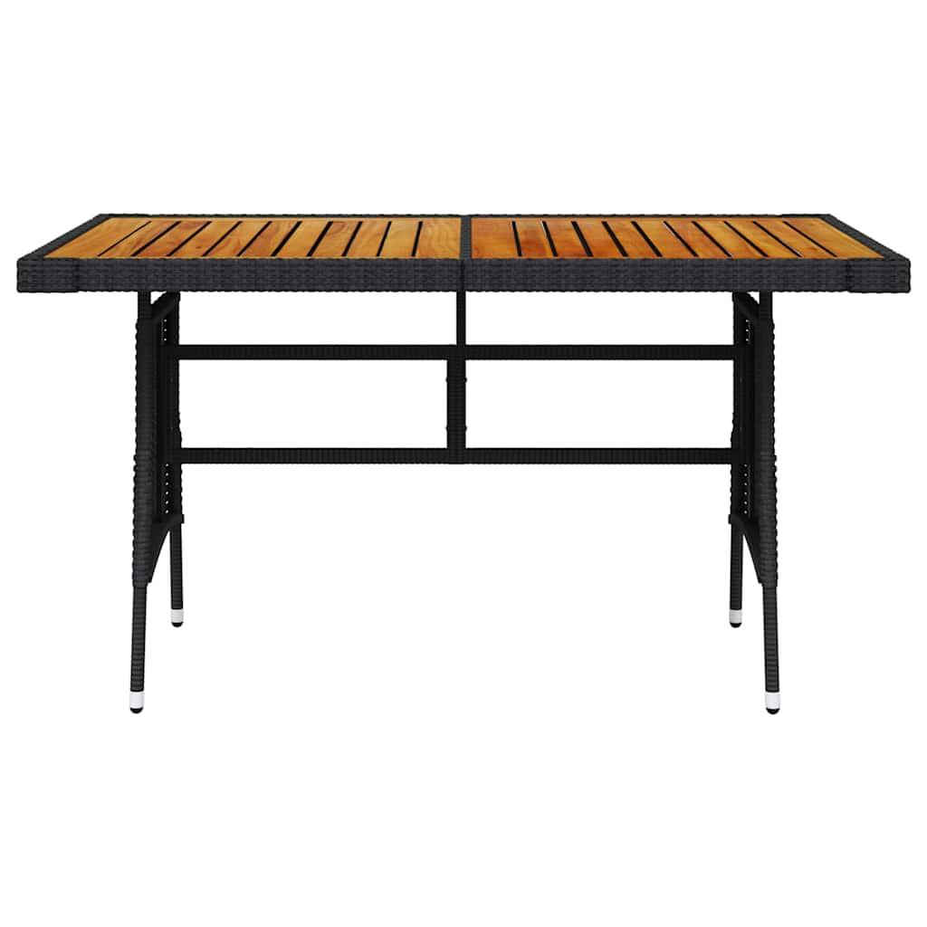 Mesa de jardín ratán PE y acacia maciza negro 160x70x72 cm