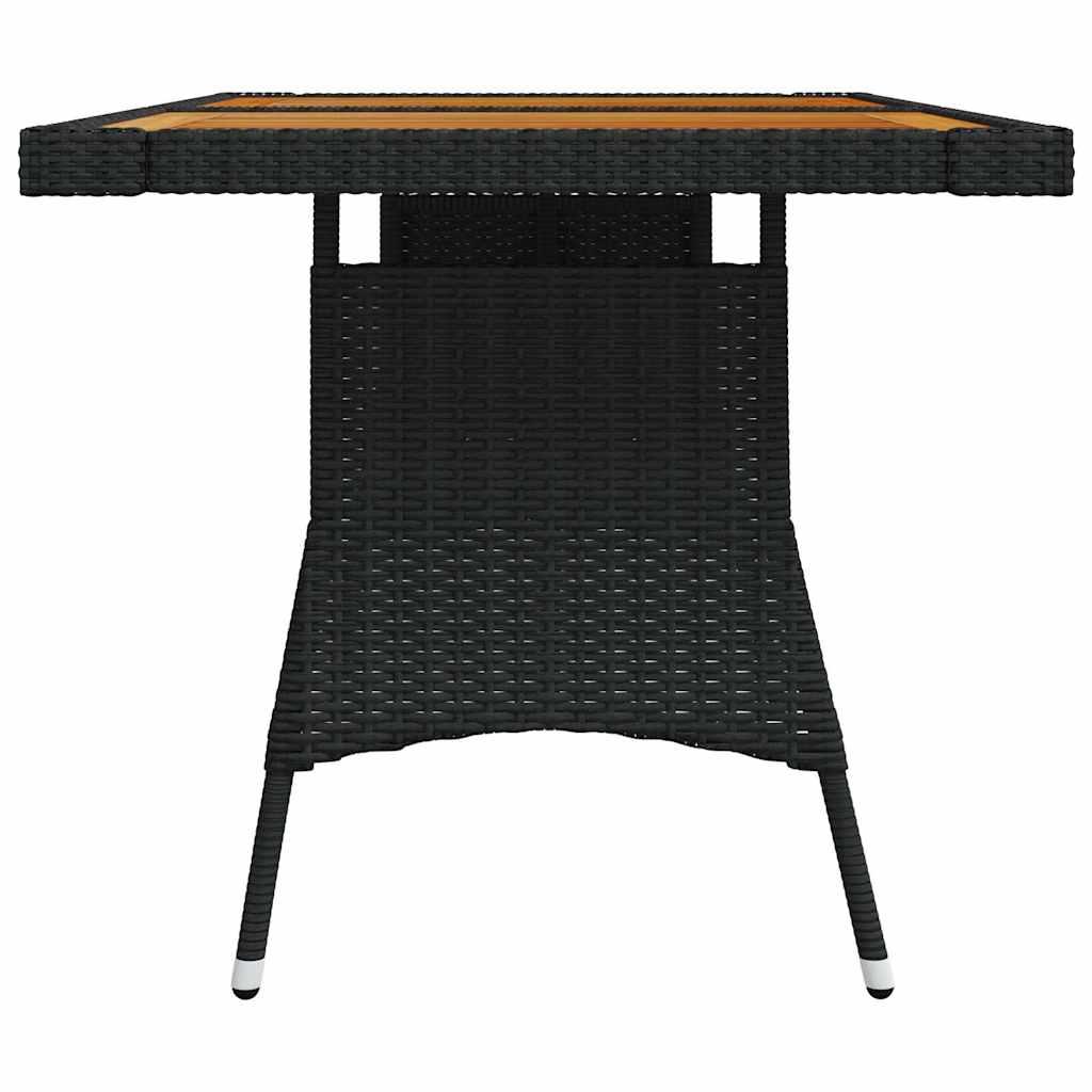 Mesa de jardín ratán PE y acacia maciza negro 160x70x72 cm