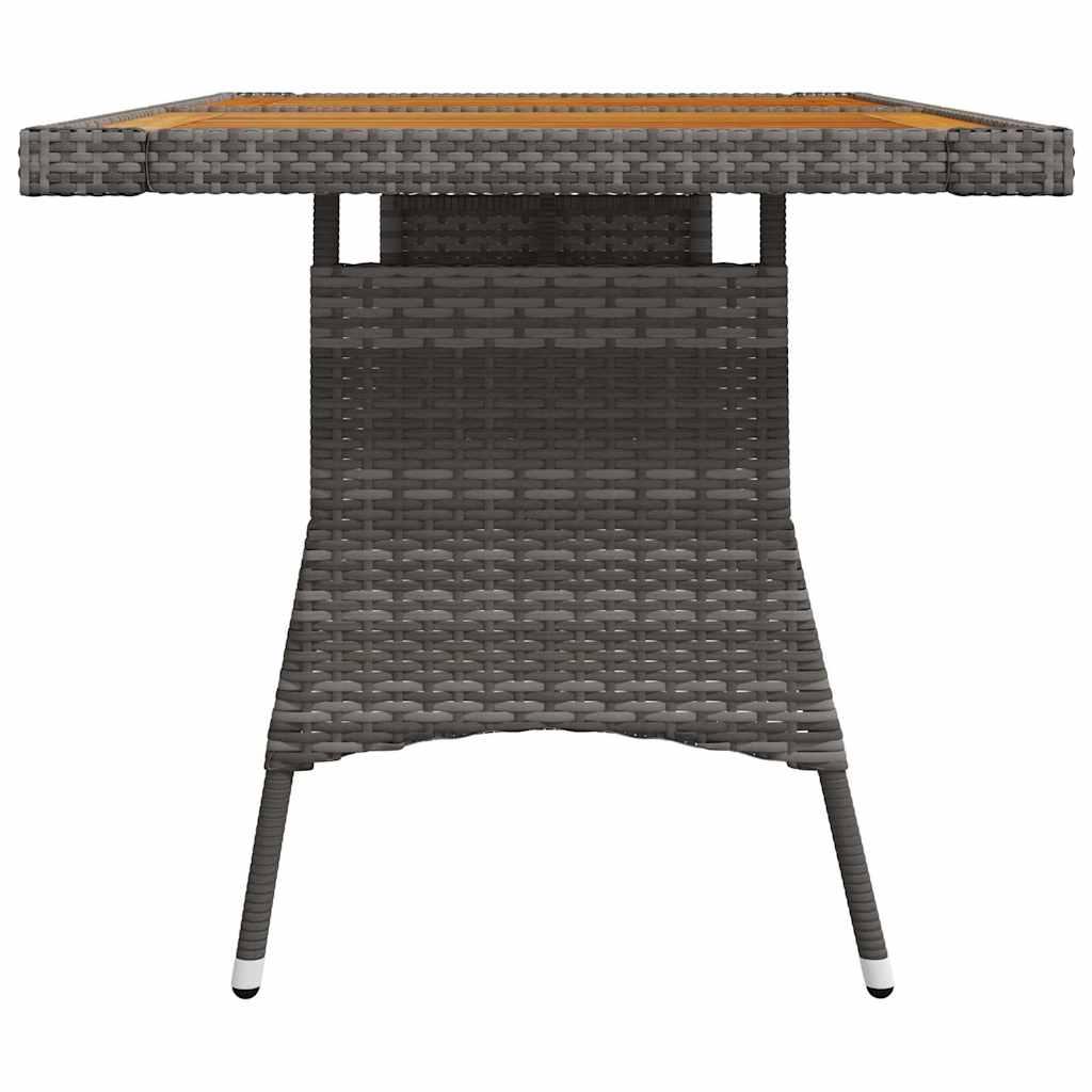Mesa de jardín ratán PE y acacia maciza negro 160x70x72 cm