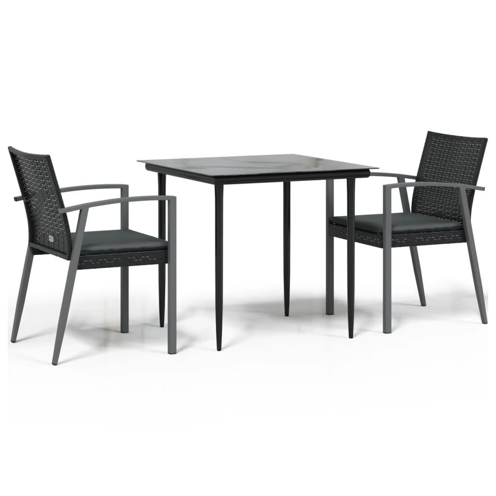 Juego comedor jardín 3 piezas y cojines ratán sintético y acero