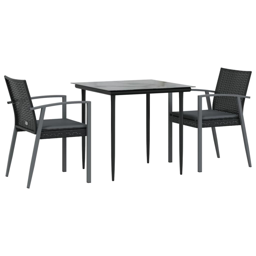 Juego comedor jardín 3 piezas y cojines ratán sintético y acero