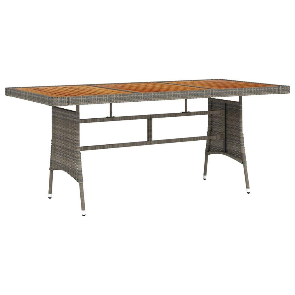 Mesa de jardín ratán PE y acacia maciza negro 160x70x72 cm