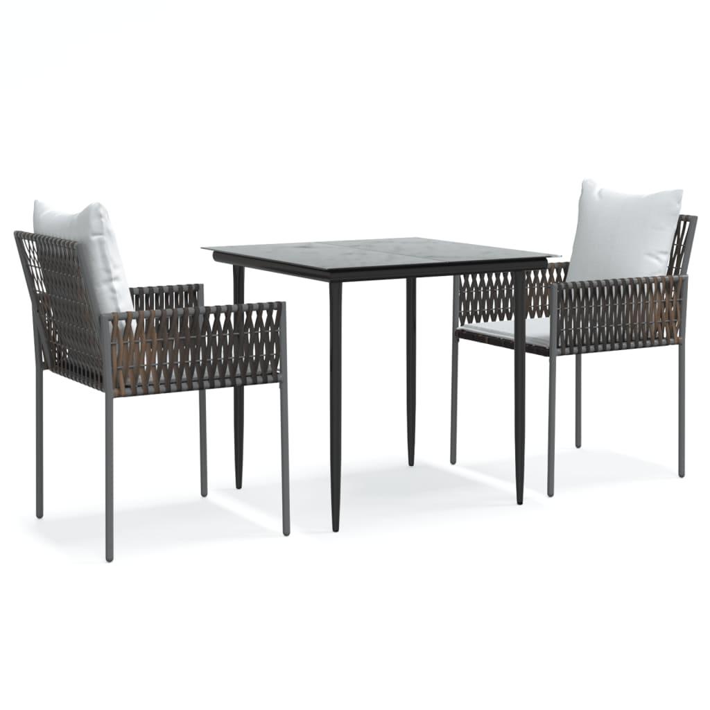 Juego comedor jardín 3 piezas y cojines ratán sintético y acero