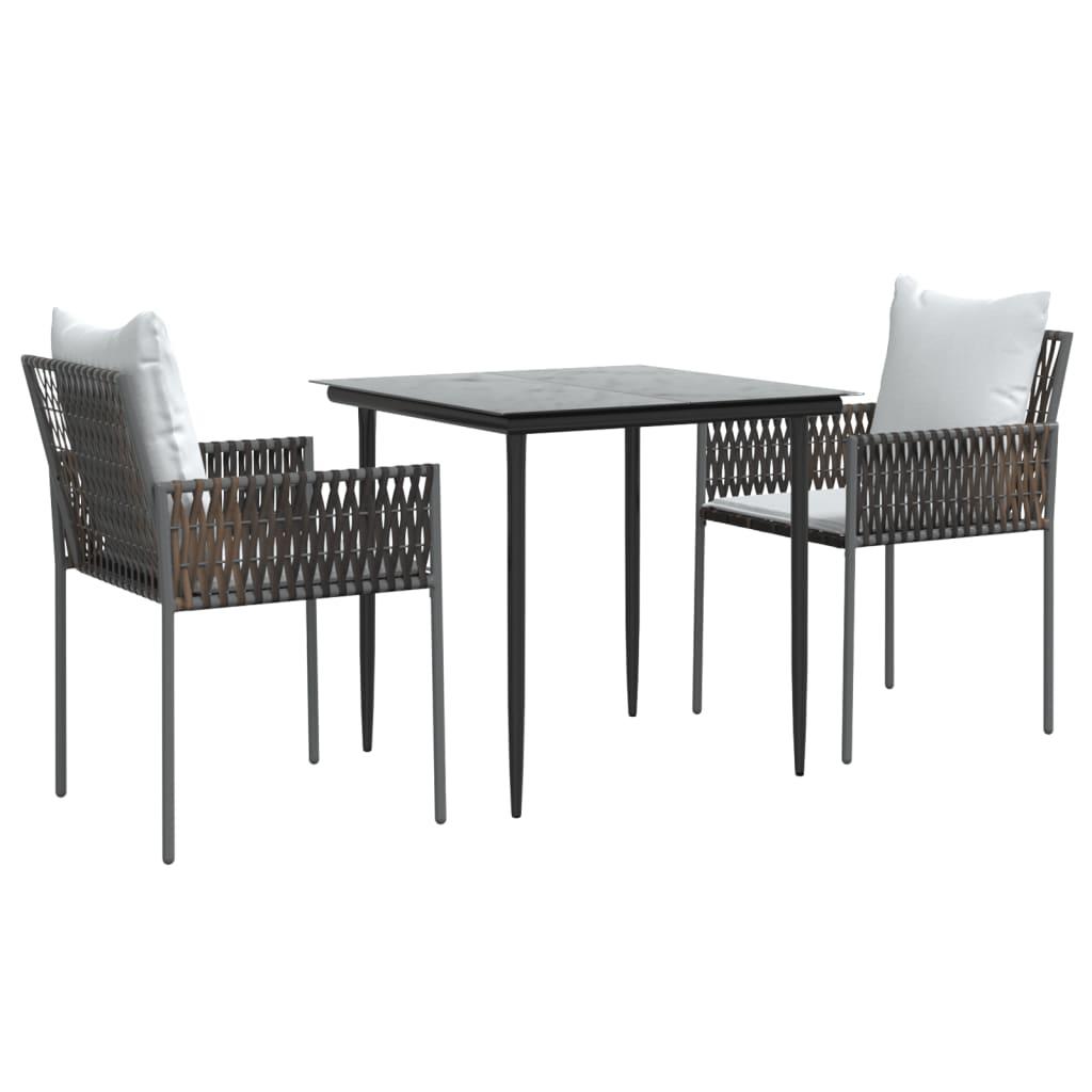 Juego comedor jardín 3 piezas y cojines ratán sintético y acero