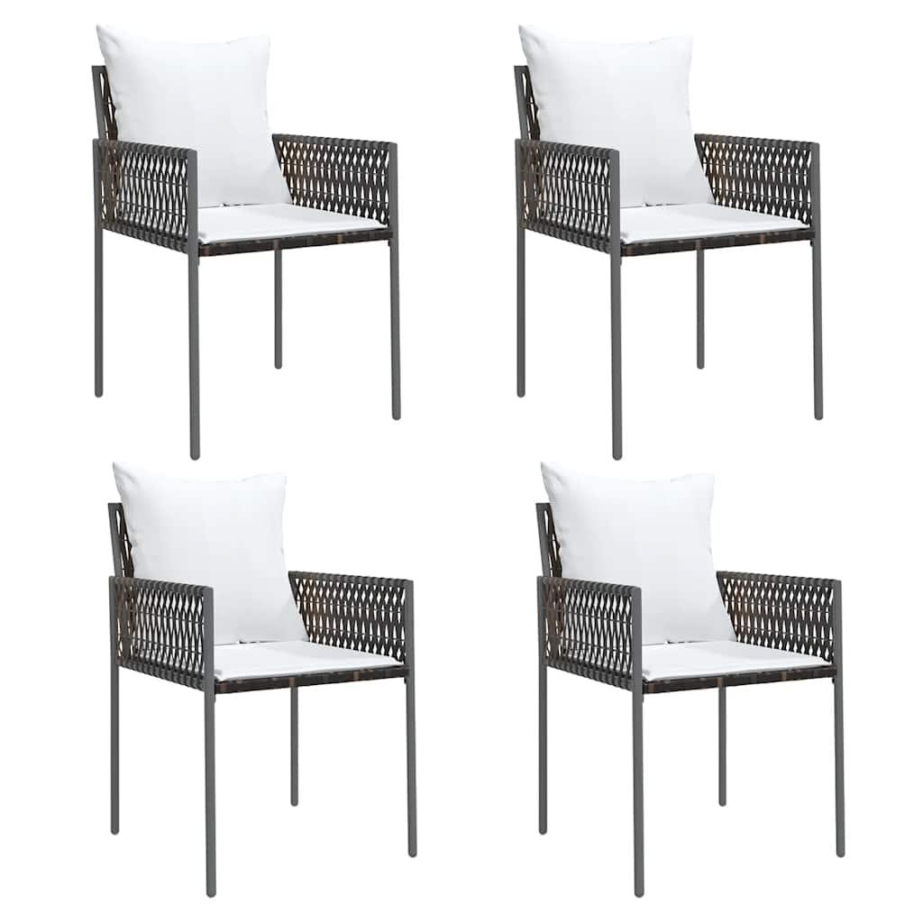 Sillas jardín y cojines 4 uds ratán sintético marrón 56x59x84cm