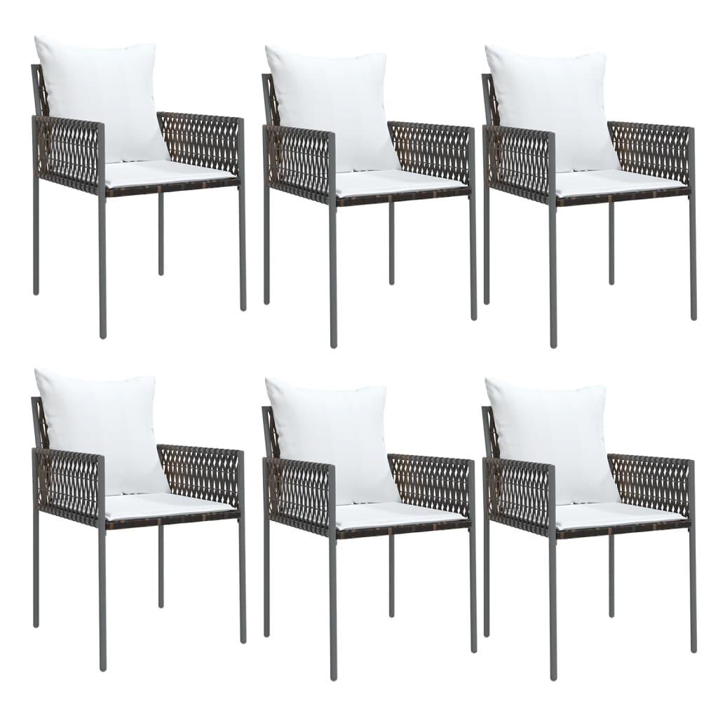 Sillas jardín y cojines 6 uds ratán sintético marrón 56x59x84cm