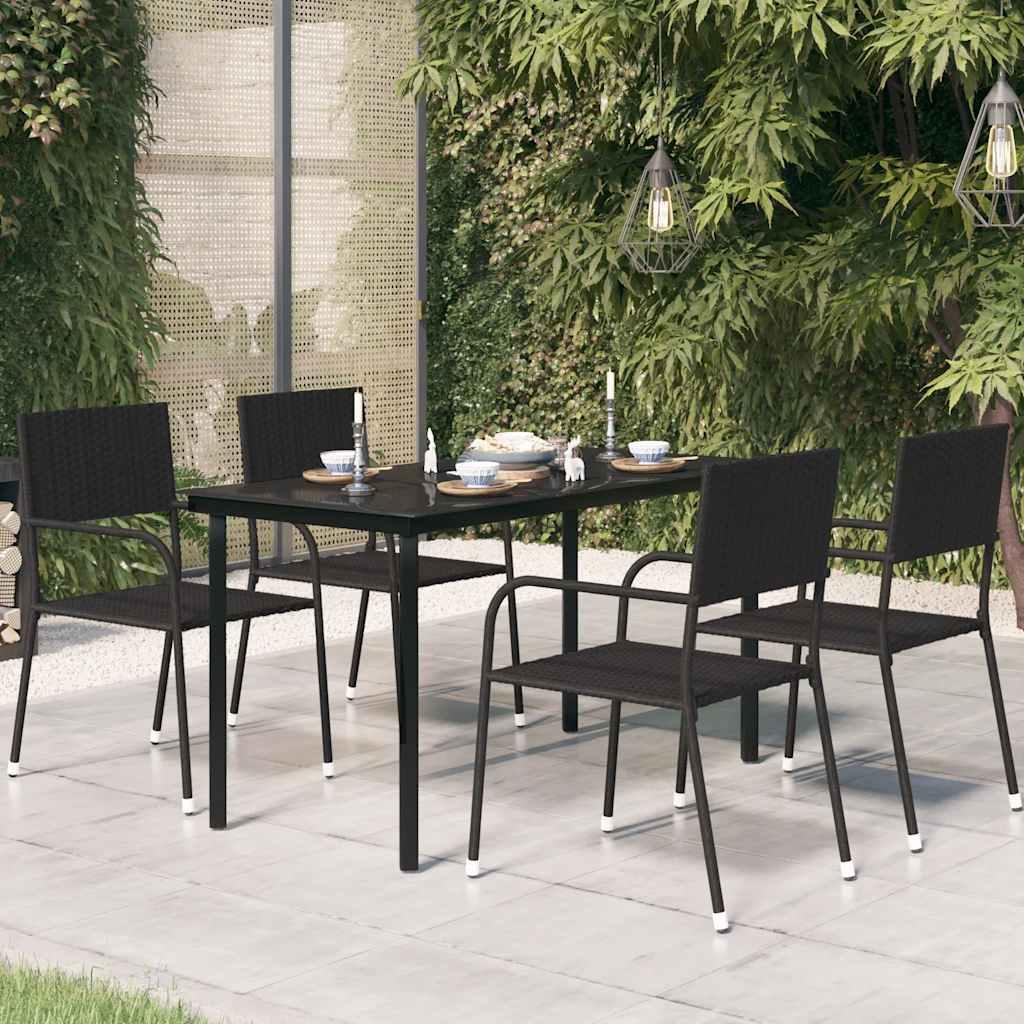 Mesa de comedor de jardín acero y vidrio negra 150x80x74 cm
